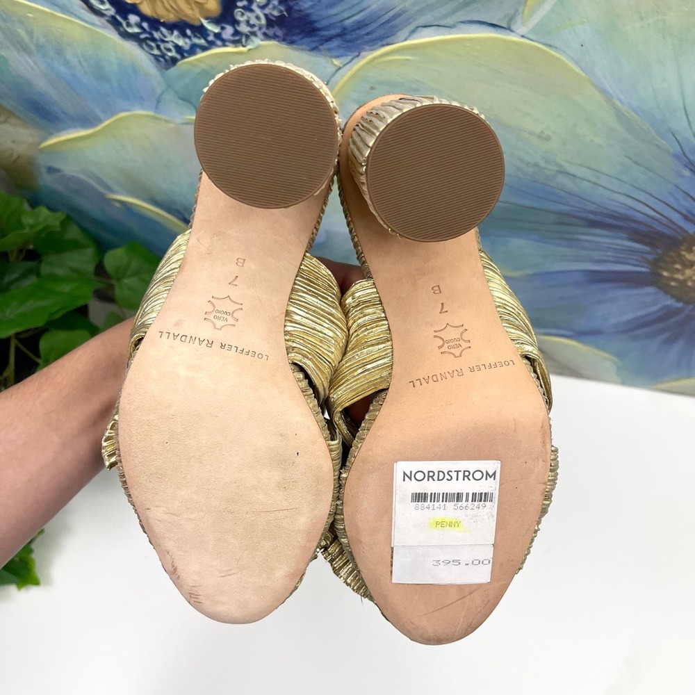 New Loeffler Randal Penny Gold Pleated Bow Heel in Gold Size 7 - Picture 11 of 14